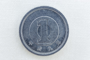 closeup one japanese yen coin