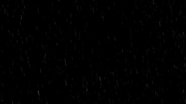 Falling raindrops footage animation in realtime on black background, black and white luminance matte, rain animation with start and end, perfect for film, digital composition, projection mapping