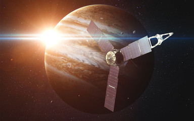 Juno sattelite orbiting Jupiter. Elements of this image furnished by NASA