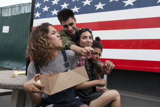 Friends enjoying fast food