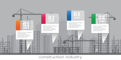 Building, design, architecture, construction infographics, construction industry, vector illustration for web site design template, illustrations for publishing and printing.