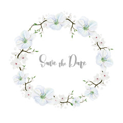Delicate floral wreath with white flowers. Watercolor