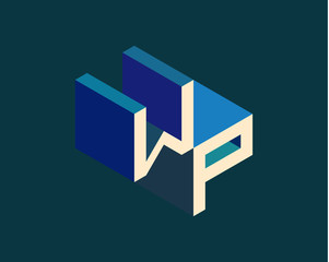 WP isometric 3D letter logo. three-dimensional stock vector alphabet font typography design.
