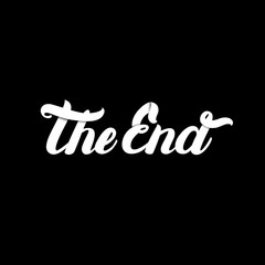 The end hand written lettering on black background.
