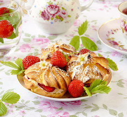 Cream puffs or profiterole filled with whipped cream
