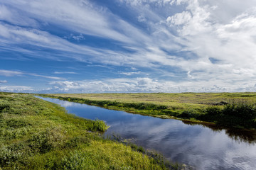 Connor Creek under a dramatic blue sky in Copalis, Washington.