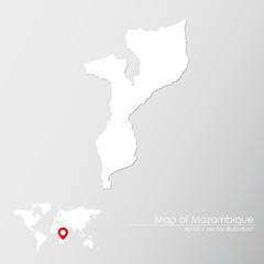 Vector map of Mozambique with world map infographic style.

