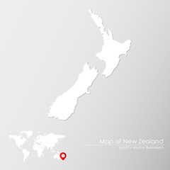 Vector map of New Zealand with world map infographic style.

