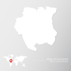 Vector map of Suriname with world map infographic style.

