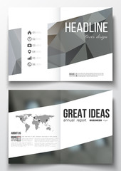 Set of business templates for brochure, magazine, flyer, booklet or annual report. Polygonal background, blurred image, urban landscape, modern stylish triangular vector texture