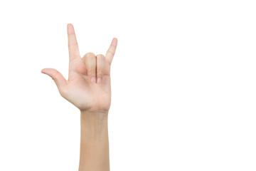 I love you hand sign gesture isolated on white with clipping path.