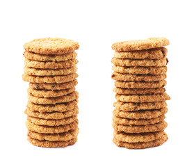 Pile stack of oatmeal cookies isolated