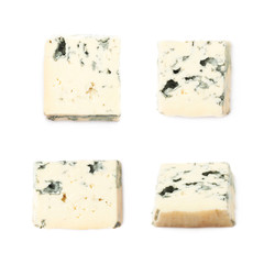 Single slice of blue cheese isolated