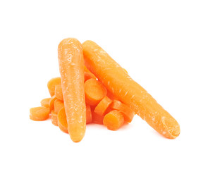 Pile of baby carrot slices isolated