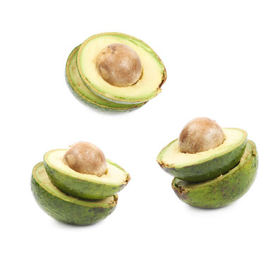Two avocado halves isolated