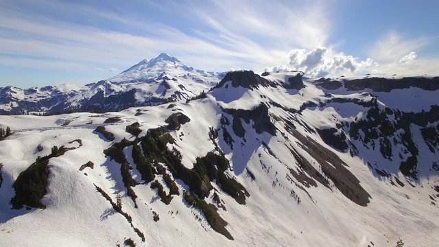 Aerial of Artist Point Parking Lot with Mt Baker in the Background
