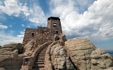 Black Elk Peak [formerly Harney Peak] Fire Lookout Tower in Custer State Park in the Black Hills of South Dakota USA