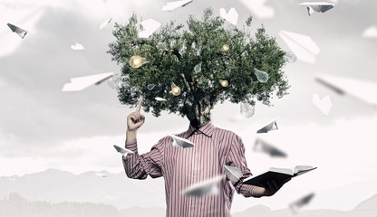 Portrait of headless guy . mixed media