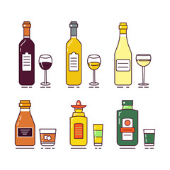 Vector flat illustration with alcoholic drinks set