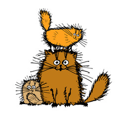Fluffy cats family, sketch for your design