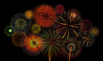 Colorful fireworks of various colors.