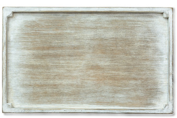 Vintage wooden tray, top view point.

