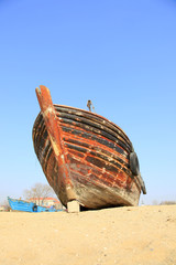 In winter, the sea fishing boat