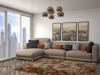 interior with sofa. 3d illustration