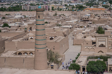 Panorama of the old city from the height of the minaret, Khiva, Uzbekistan