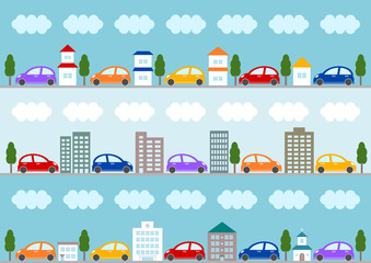 建物と自動車の背景イラスト