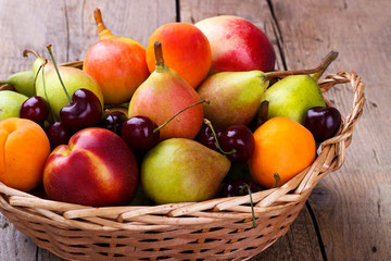 Ripe fruits in a wicker basket
