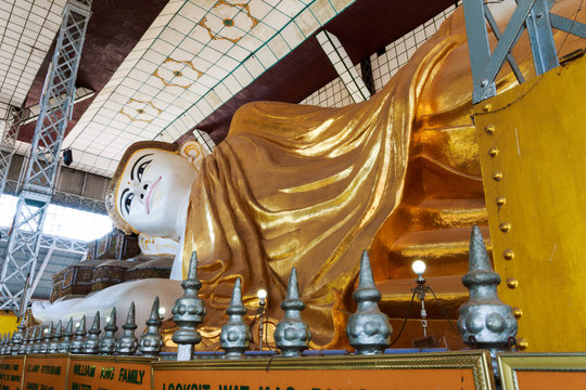 Shwethalyaung buddha the giant reclining (Sleep Buddha) in Myanmar.