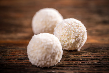 Fototapeta na wymiar Coconut snowball white truffles