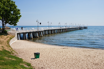 Beach and Pier at Baltic Sea in Gdynia Orlowo