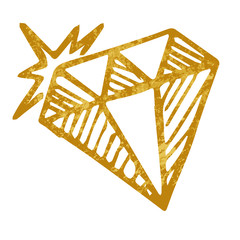Vector doodle diamond isolated on white background, one hand drawn gold diamond, design for greeting card, poster, banner, printing, mailing