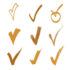 Set of vector doodle check on white background, hand drawn gold illustration for design