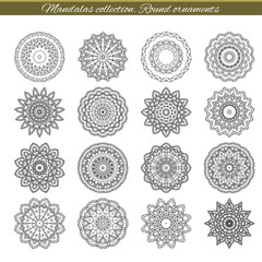 Set of decorative ethnic mandalas. Outline isolates ornament. Vector design with islam, indian, arabic motifs.