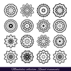 Set of decorative ethnic mandalas. Outline isolates ornament. Vector design with islam, indian, arabic motifs.