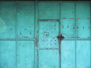 Old iron door, blue-green