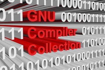 GNU Compiler Collection in the form of binary code, 3D illustration