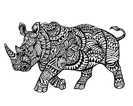 Ethnic Animal Doodle Detail Pattern - Rhinoceros Zentangle  Illustration