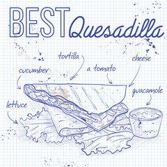 Quesadilla recipe on a notebook page