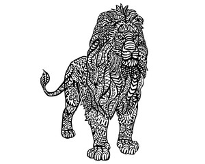 Fototapeta premium Ethnic Animal Doodle Detail Pattern - Lion Zentangle Illustration