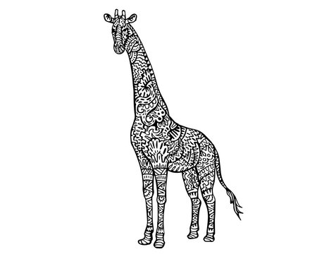 Ethnic Animal Doodle Detail Pattern - Giraffe Zentangle Illustration