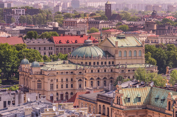 Fototapeta Krakow old city with Slowacki theatre sen from above obraz