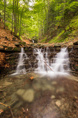 Waterfall on Mosorny creek, Beskid Zywiecki mountain range in Polish Carpathian Mountains