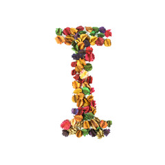 I, Dried flower alphabet isolated on white background