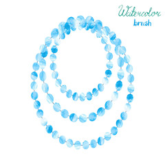 Watercolor beads isolatedn on white. Vector illustration of blue necklace. 