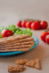 Fototapeta na wymiar Healthy food concept of breakfast with crispbreads