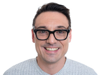 Fototapeta premium Young man with glasses smiling isolated